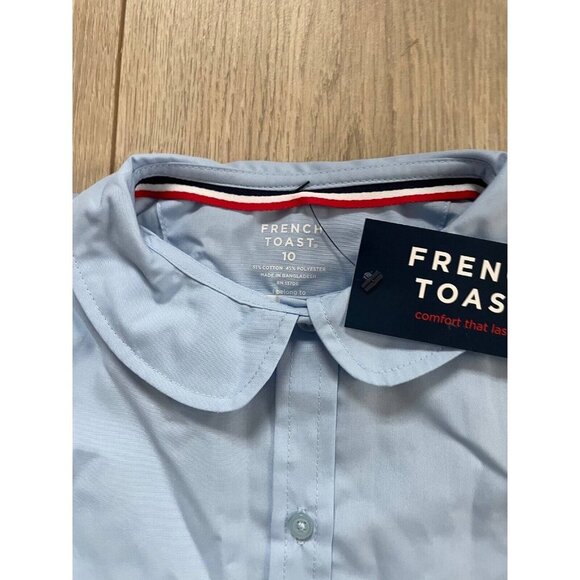French Toast Kids Girls Front Button Peter Pan Collar Blouse Top Blue Size 10 - Picture 3 of 6